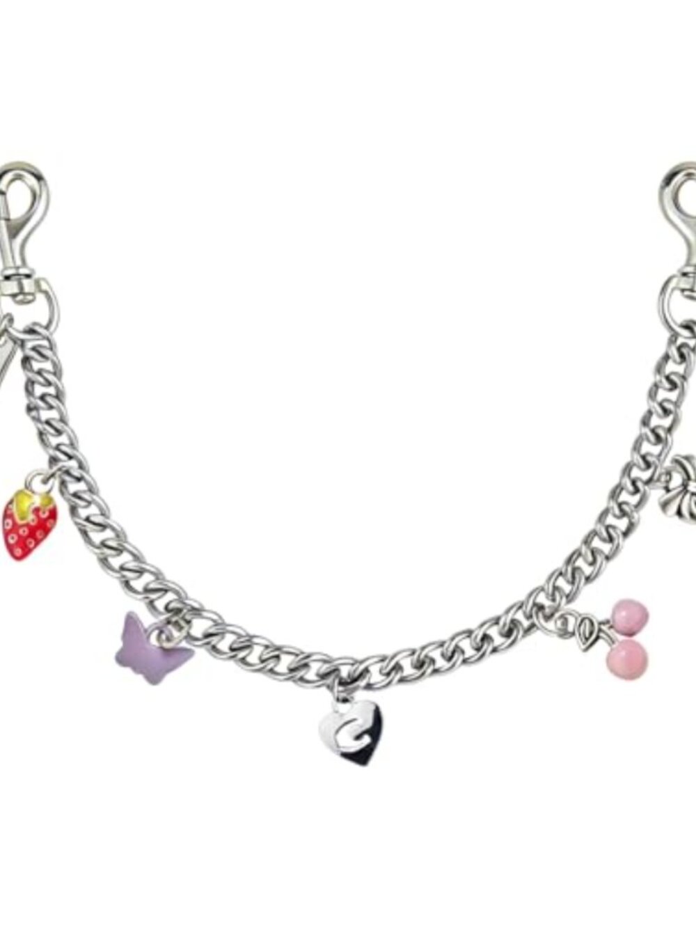 Silver Bag Charm Keychain Purse Chain with Cherry Butterfly Strawberry